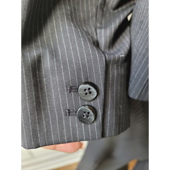 Laundry Women 2 Piece Suit Size 8 Black Wool Striped Long Sleeve Single Breasted - Picture 13 of 14